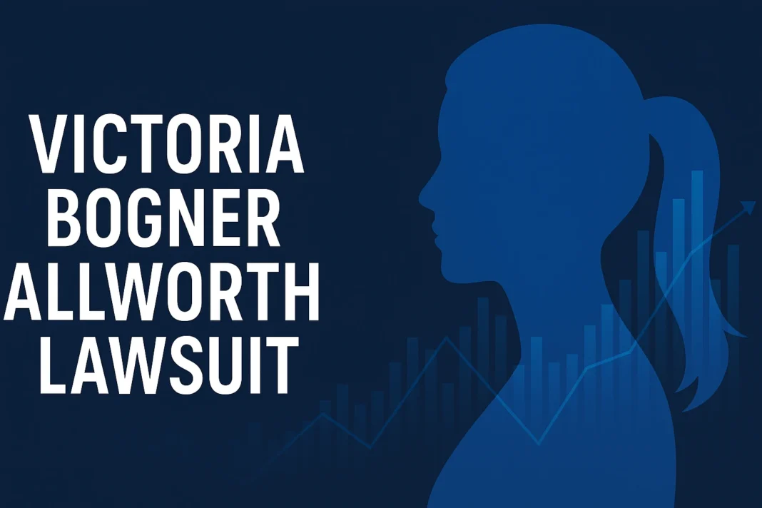 Graphic of Victoria Bogner lawsuit with legal and financial theme