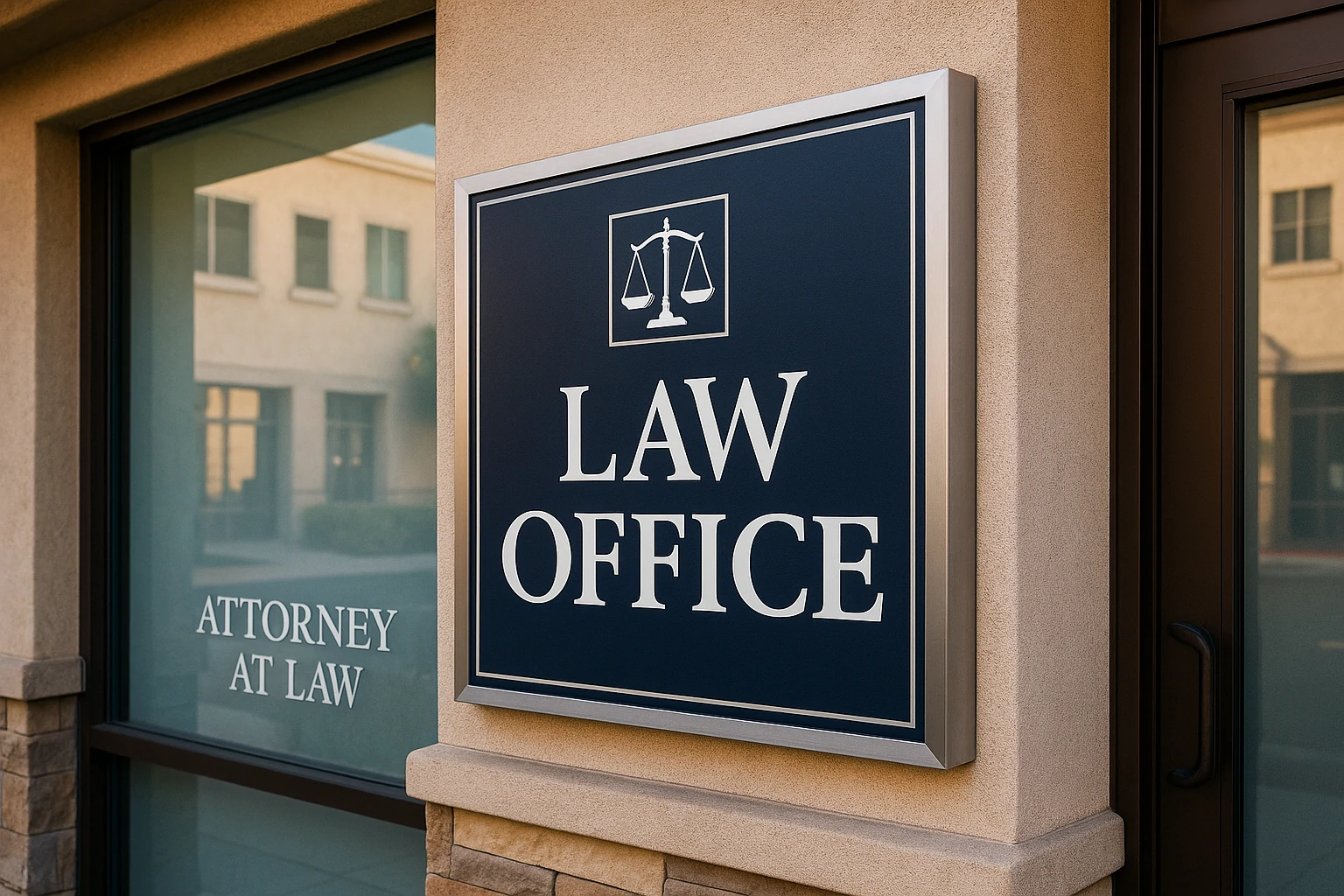 Law office display showing different types of signage styles in Vista, CA.