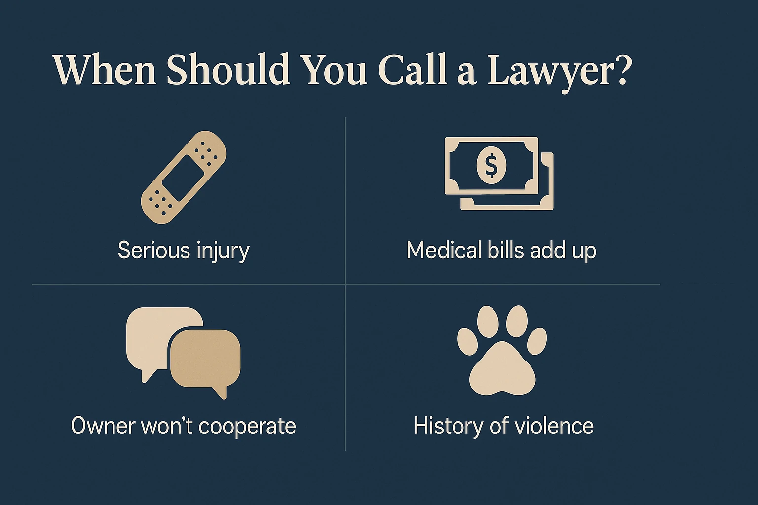 Infographic showing signs that you should contact a lawyer after a serious animal injury