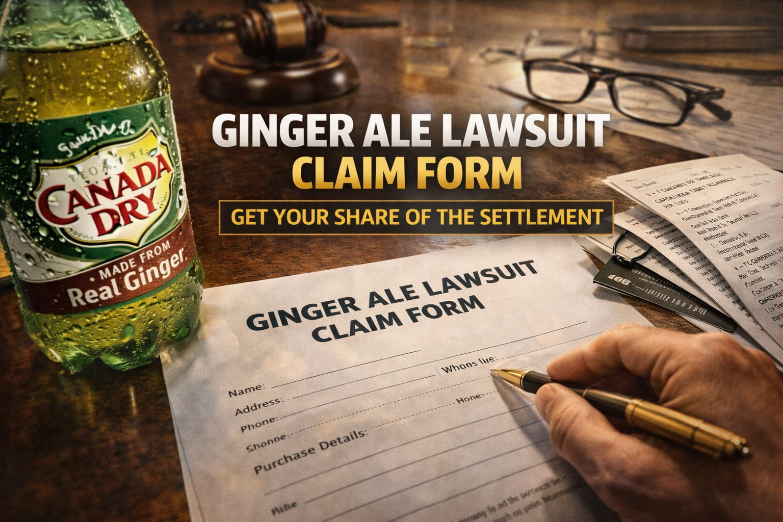 Canada Dry ginger ale class action lawsuit claim form close-up.
